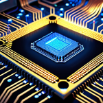 **

A detailed, stylized digital art representation of a computer CPU (Central Processing Unit). The CPU is depicted as a highly complex, glowing circuit board, with visible pathways and components. Emphasize the intricate network, with light effects to suggest data flow and processing power. The background can be a blurred, abstract representation of digital data streams or binary code.

**