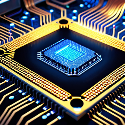 **

A detailed, stylized digital art representation of a computer CPU (Central Processing Unit). The CPU is depicted as a highly complex, glowing circuit board, with visible pathways and components. Emphasize the intricate network, with light effects to suggest data flow and processing power. The background can be a blurred, abstract representation of digital data streams or binary code.

**