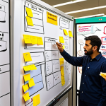 **

"A team of diverse IT professionals collaborating around a whiteboard covered in diagrams and sticky notes, brainstorming requirements for a new inventory management system for a supermarket chain. The atmosphere is energetic and focused, emphasizing teamwork and problem-solving. Spanish supermarket setting in the background."

**