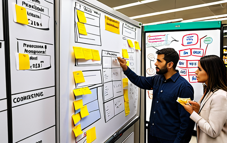 **
"A team of diverse IT professionals collaborating around a whiteboard covered in diagrams and sticky notes, brainstorming requirements for a new inventory management system for a supermarket chain. The atmosphere is energetic and focused, emphasizing teamwork and problem-solving. Spanish supermarket setting in the background."
**