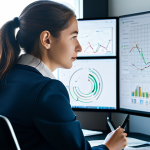 A professional female data scientist, in a modest business blazer and collared shirt, sits focused at a sleek desk in a sunlit modern tech office. Her workstation features multiple monitors displaying complex data visualizations, Python code snippets, and subtle neural network diagrams. The background shows soft-focused modern office architecture. The image is a professional photograph, high quality, fully clothed, appropriate attire, safe for work, perfect anatomy, correct proportions, natural pose, well-formed hands, proper finger count, natural body proportions, family-friendly.