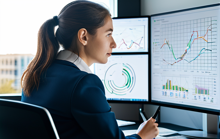 A professional female data scientist, in a modest business blazer and collared shirt, sits focused at a sleek desk in a sunlit modern tech office. Her workstation features multiple monitors displaying complex data visualizations, Python code snippets, and subtle neural network diagrams. The background shows soft-focused modern office architecture. The image is a professional photograph, high quality, fully clothed, appropriate attire, safe for work, perfect anatomy, correct proportions, natural pose, well-formed hands, proper finger count, natural body proportions, family-friendly.