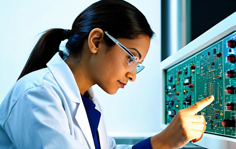 **

"A Latina engineer in a clean, modern laboratory, fully clothed in a professional lab coat and safety glasses, examining a complex circuit board. The background features advanced scientific equipment and bright, diffused lighting. Perfect anatomy, correct proportions, well-formed hands, proper finger count, natural pose. Safe for work, appropriate content, professional, modest, family-friendly, high quality."

**