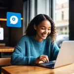 IT 보안 및 암호화 - **Digital Footprint and Personalized Data Trails**: A vibrant, medium-shot image capturing a young a...