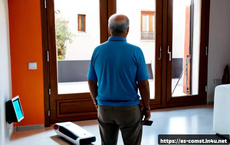 Home 15 사물인터넷 IoT 응용 - Photorealistic smart home scene in a bright modern apartment in Barcelona, an older Spanish couple c...