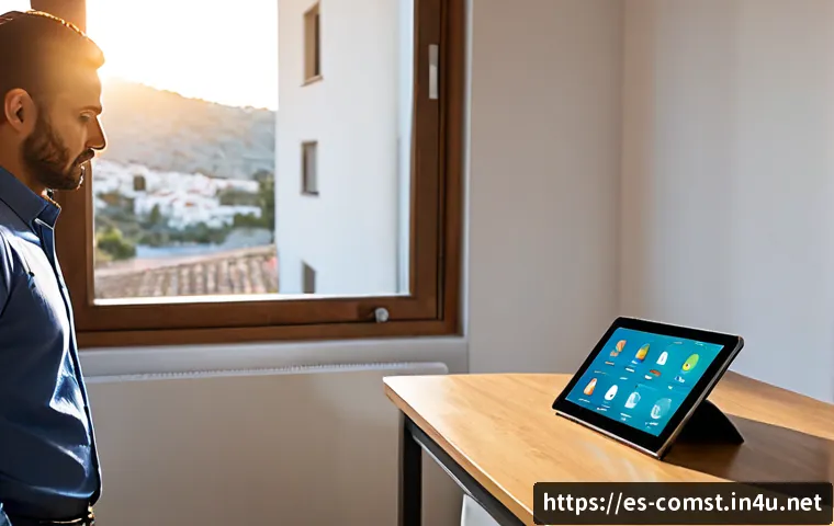 스마트 시스템 설계 - Photorealistic smart home system design scene in a modern Spanish apartment, an engineer reviewing a...